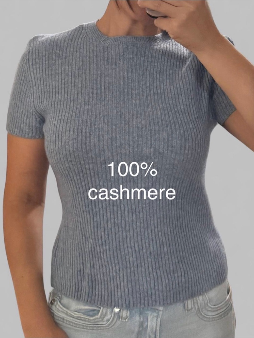 100% Cashmere Ribbed Short Sleeve Tee House of Harlow 1960
